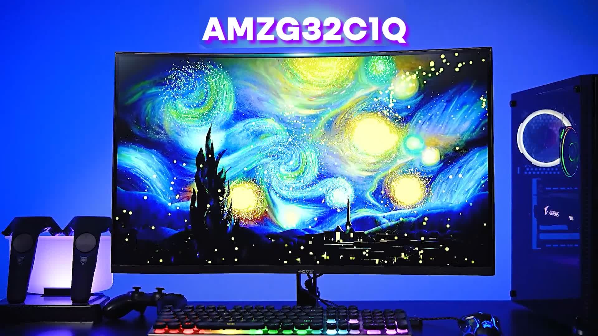 Amzfast 32 Inch Curved Gaming Monitor, 2K QHD 180Hz, 2560x1440p
